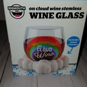 BigMouth . "On Cloud Wine" Stemless Wine Glass  plastic cloud coaster set NIB E3
